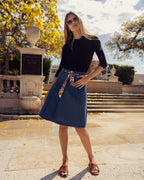 Denim Pleat Kilt Skirt with Tie