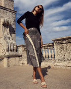 Faux Wrap Fringe Skirt