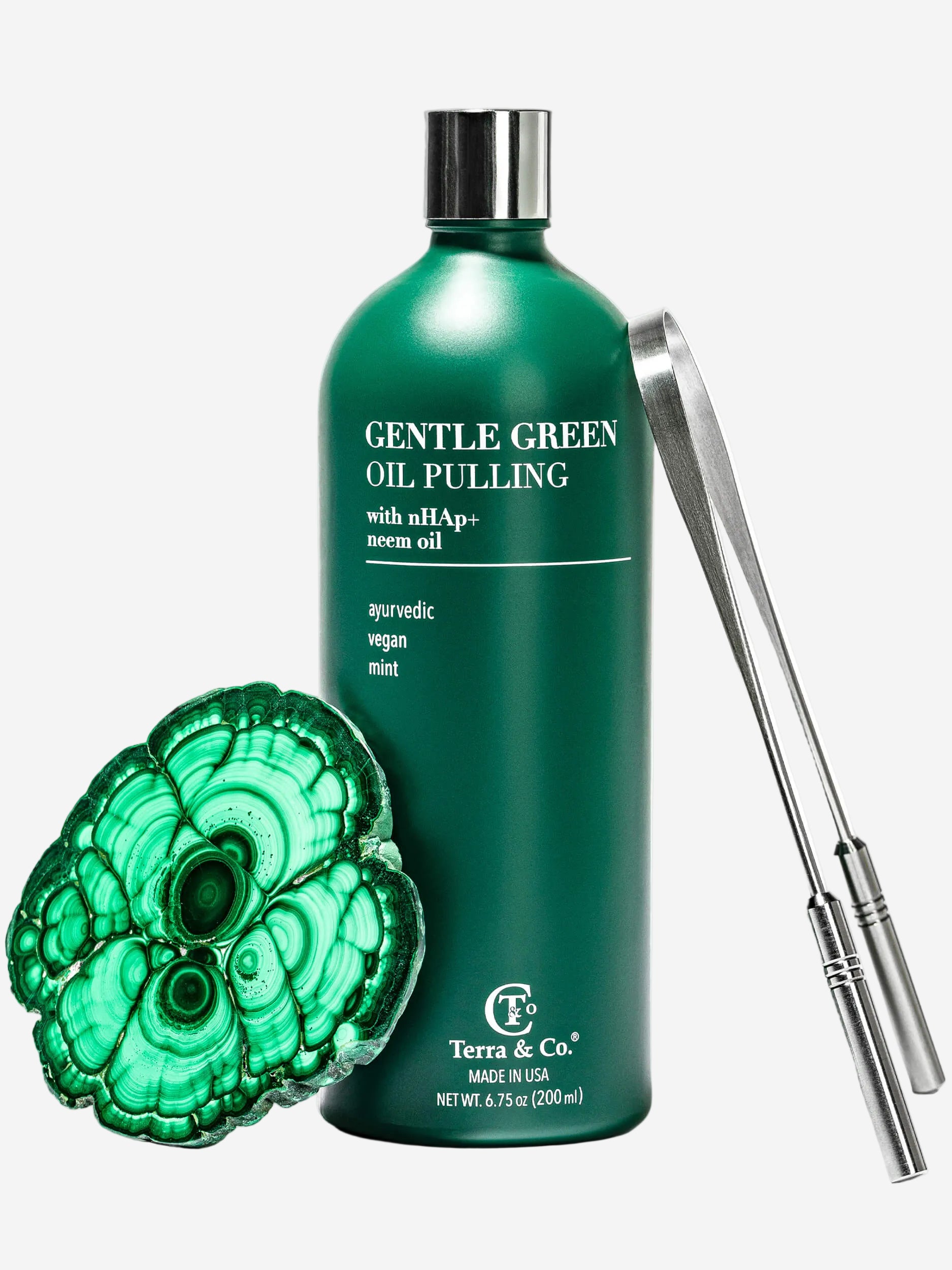 Gentle Green™ Oral Detox Bundle Stainless Steel Tongue Scraper & Ayurvedic Oil Pulling (Fluoride-Free, Enamel Support)