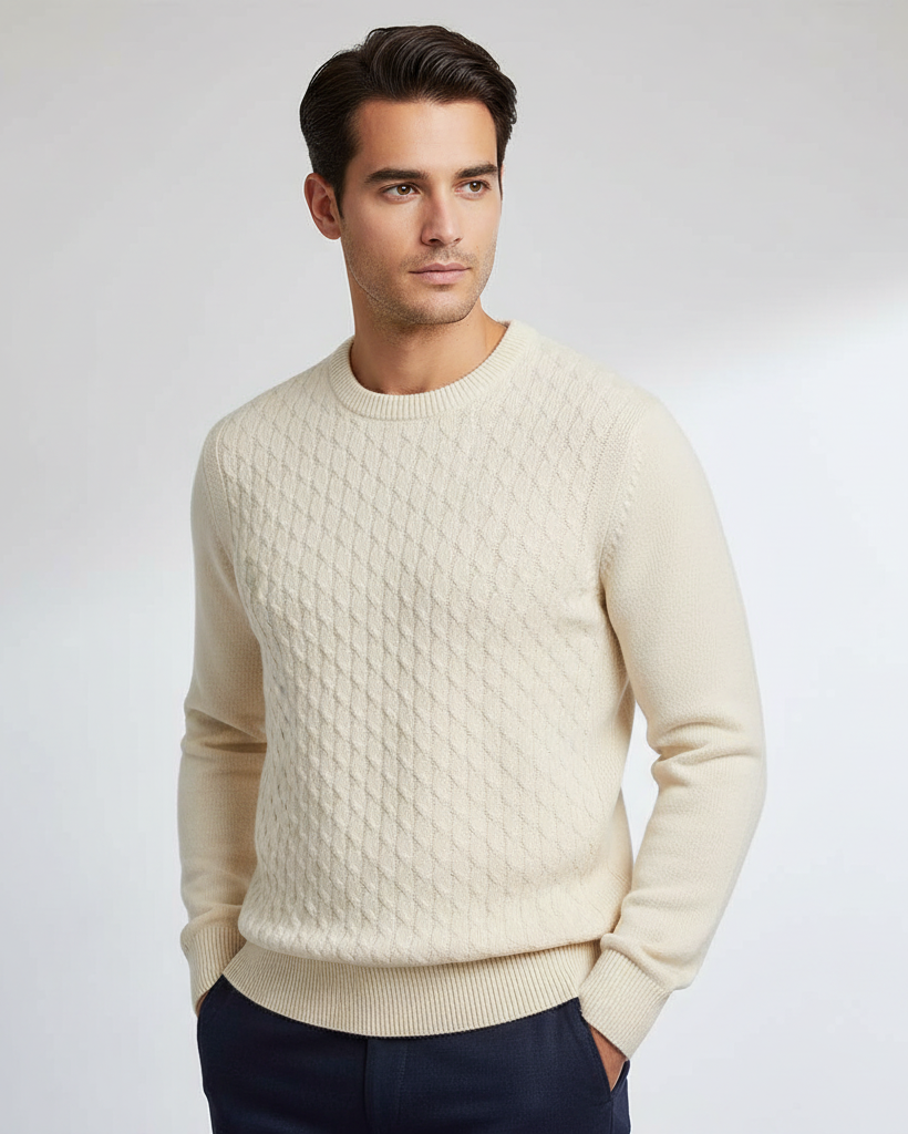 Crew Neck Cable Knit Sweater | Ecru
