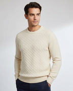 Crew Neck Cable Knit Sweater | Ecru