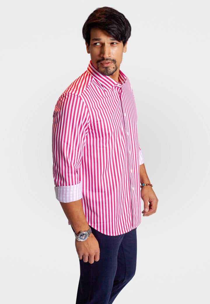 The Go Big Stripe Long Sleeve Tech Shirt | Sunset Stripe