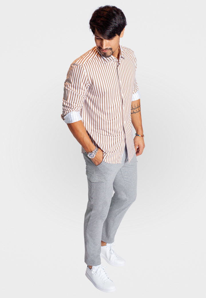 The Go Big Stripe Long Sleeve Tech Shirt | Espresso