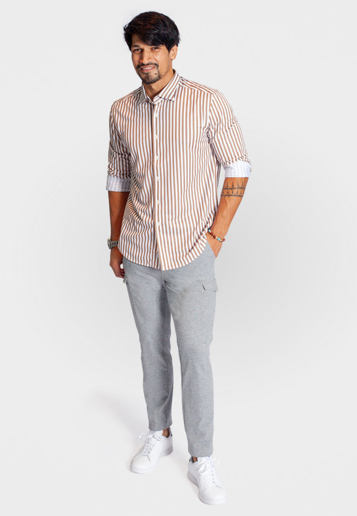 The Go Big Stripe Long Sleeve Tech Shirt | Espresso