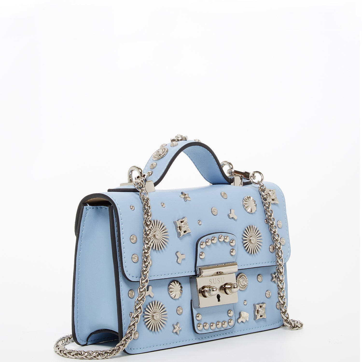 SUSU Studded Small Leather Crossbody Bag | Sky Blue Purse