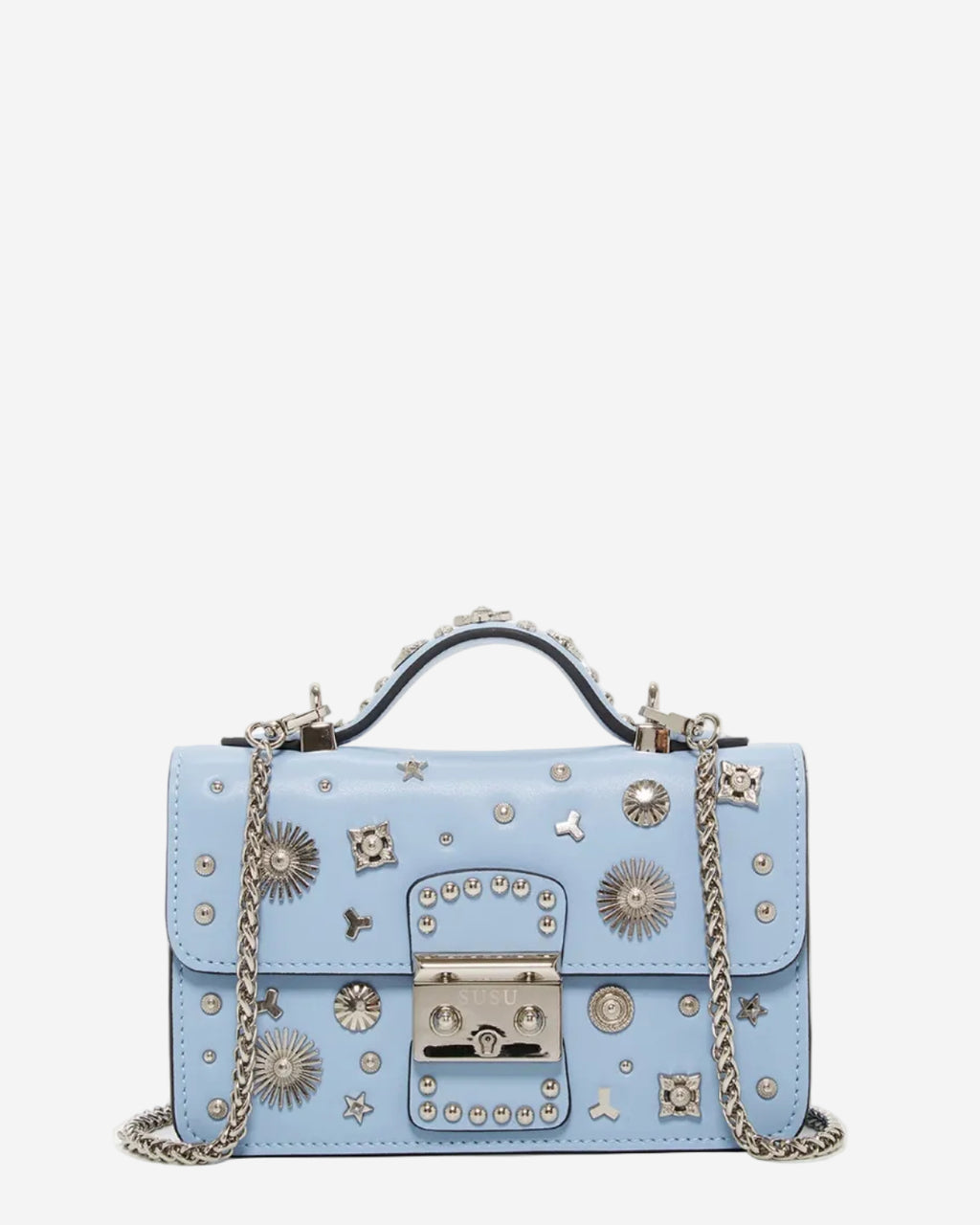 SUSU Studded Small Leather Crossbody Bag | Sky Blue Purse