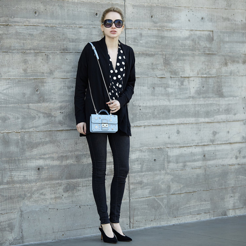 SUSU Studded Small Leather Crossbody Bag | Sky Blue Purse