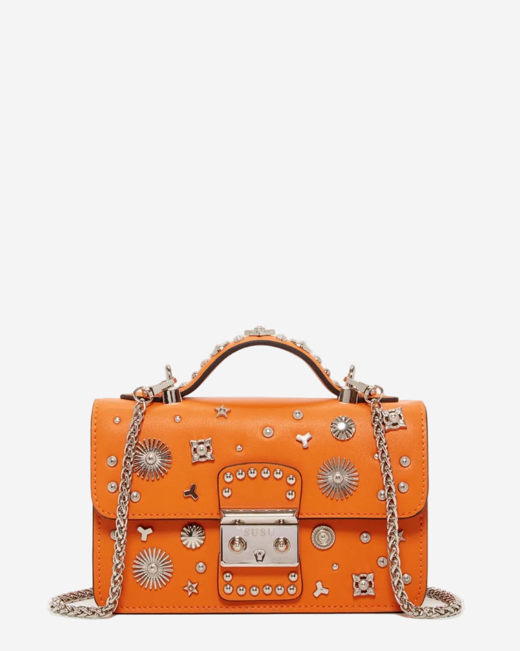 Studded Small Leather Crossbody Bag | Orange Purse