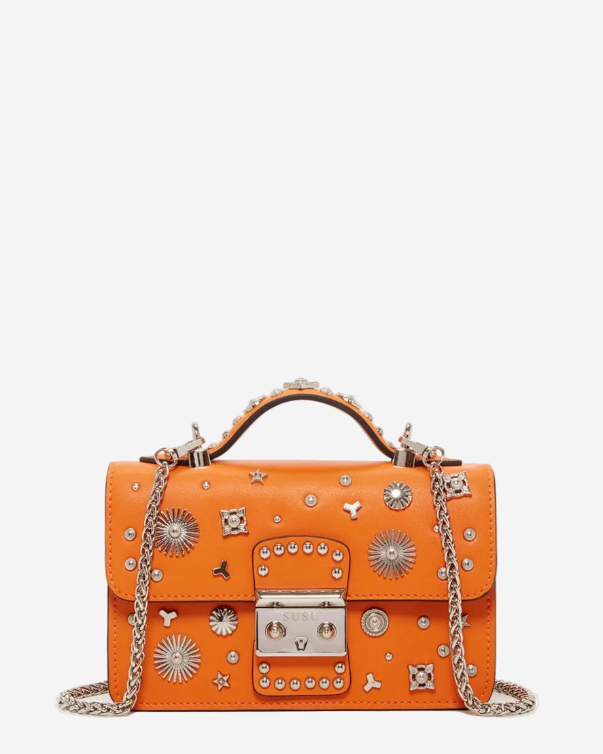 Studded Small Leather Crossbody Bag | Orange Purse