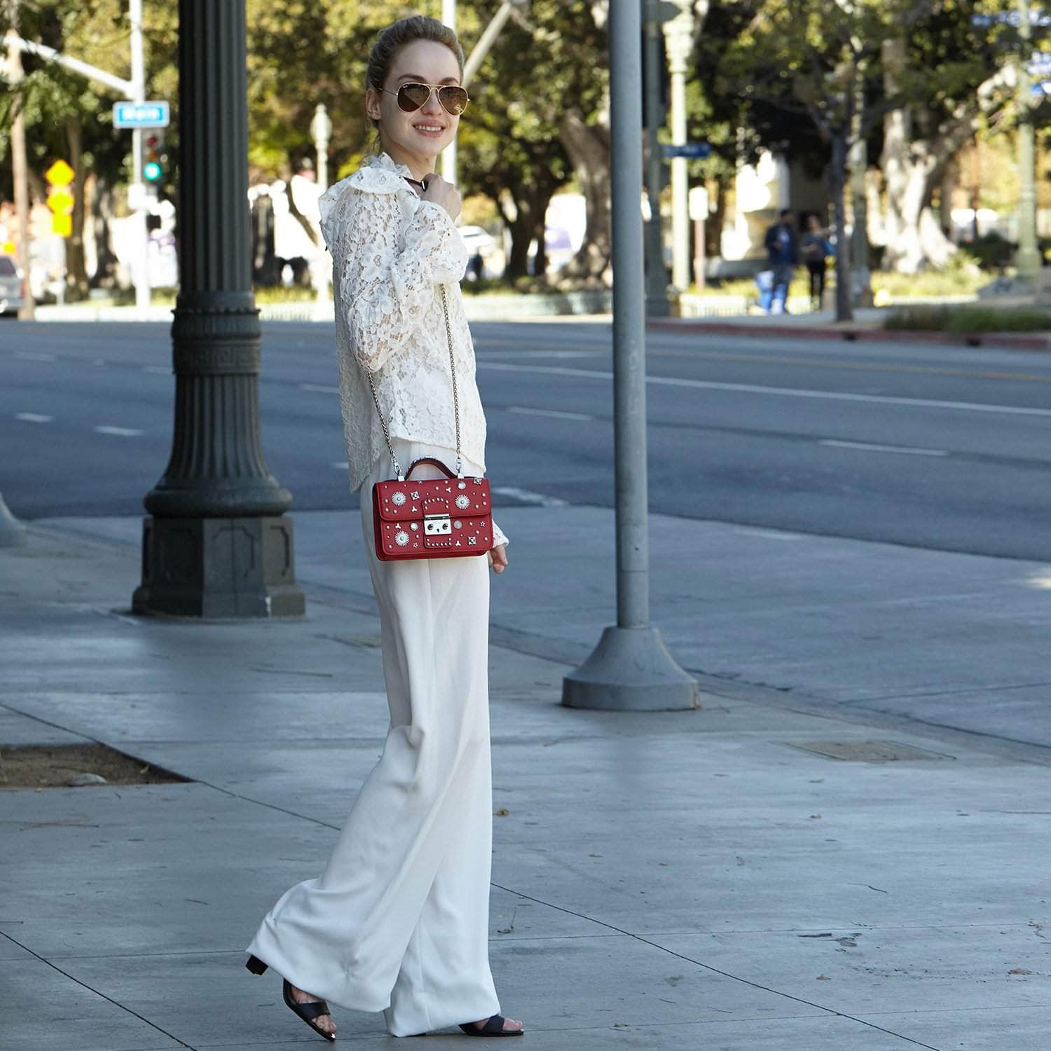 Studded Small Leather Crossbody Bag | Red Purse