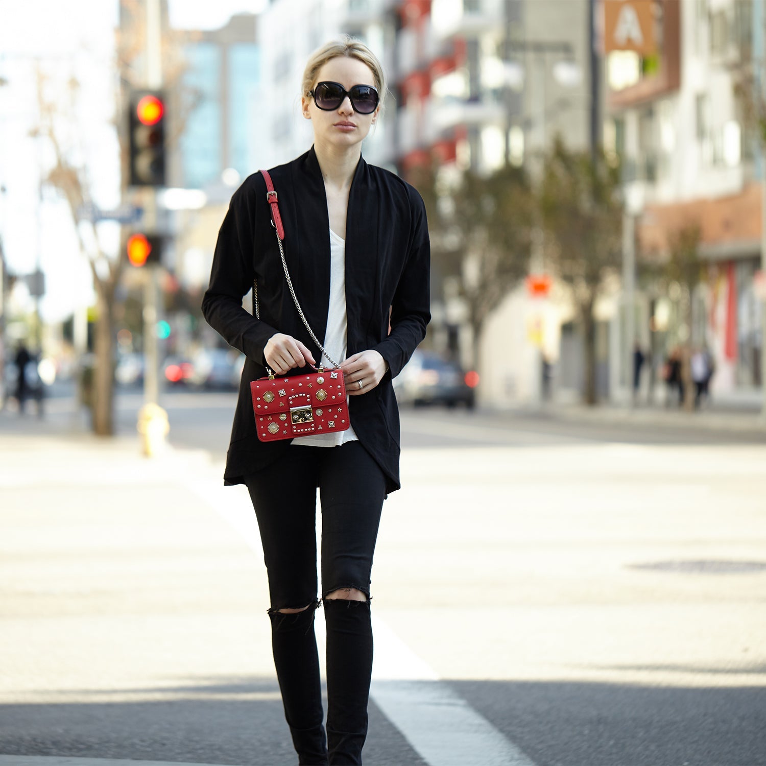 Studded Small Leather Crossbody Bag | Red Purse