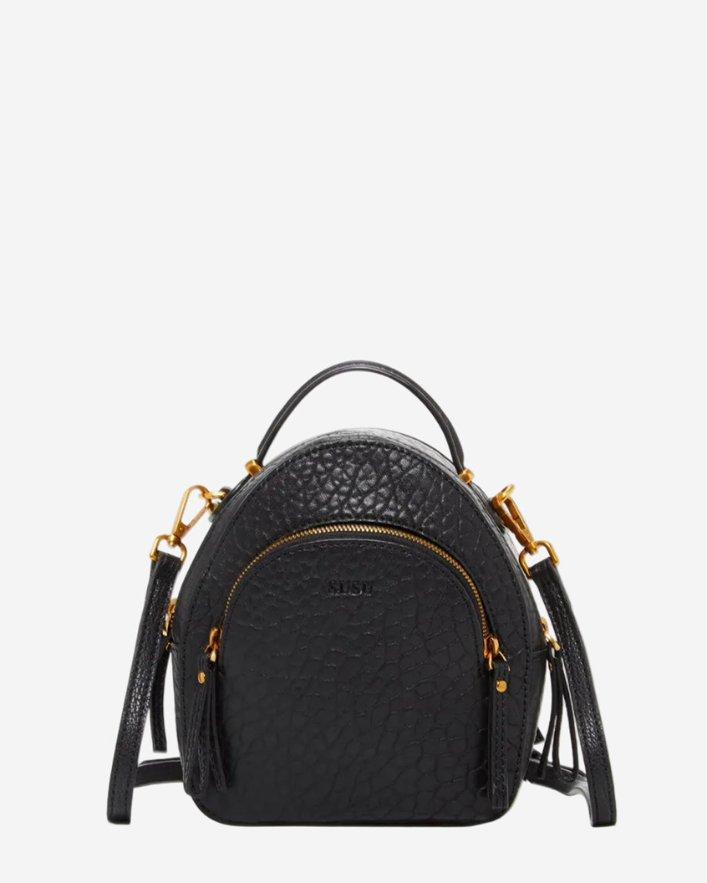 SUSU Small Black Leather Backpack Purse for Women Convertible Crossbody Bag