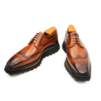Thick-Soled Calfskin Formal Brogue Derby Shoes | Brown