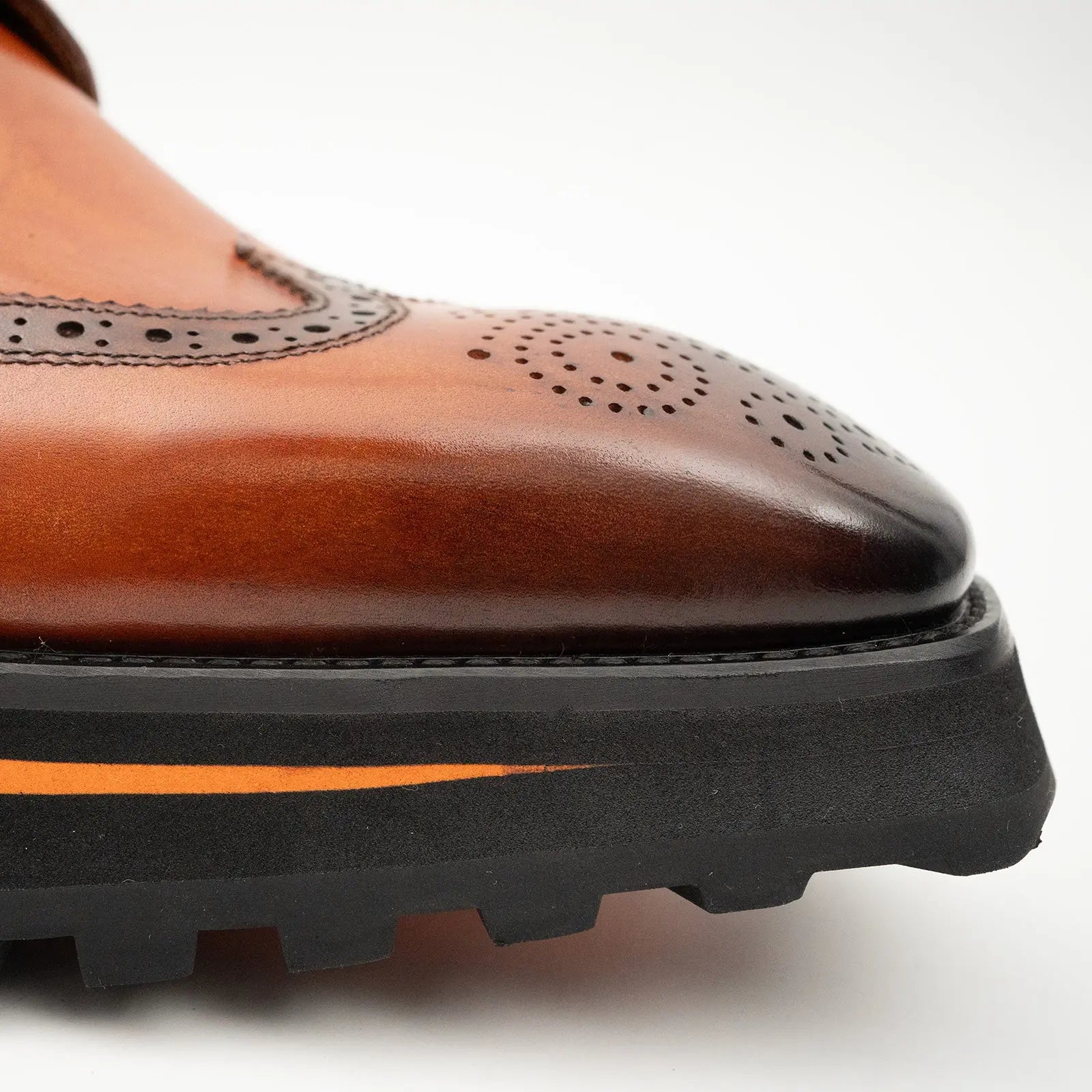 Thick-Soled Calfskin Formal Brogue Derby Shoes | Brown