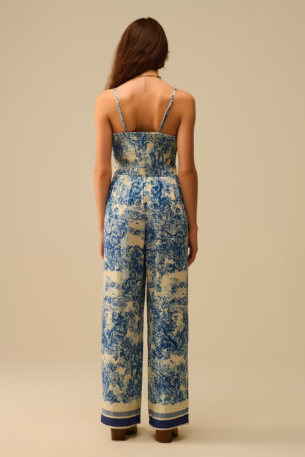 Toile De Jouy Print Jumpsuit with Thin Straps