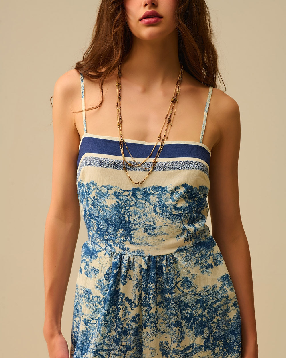 Toile De Jouy Print Jumpsuit with Thin Straps