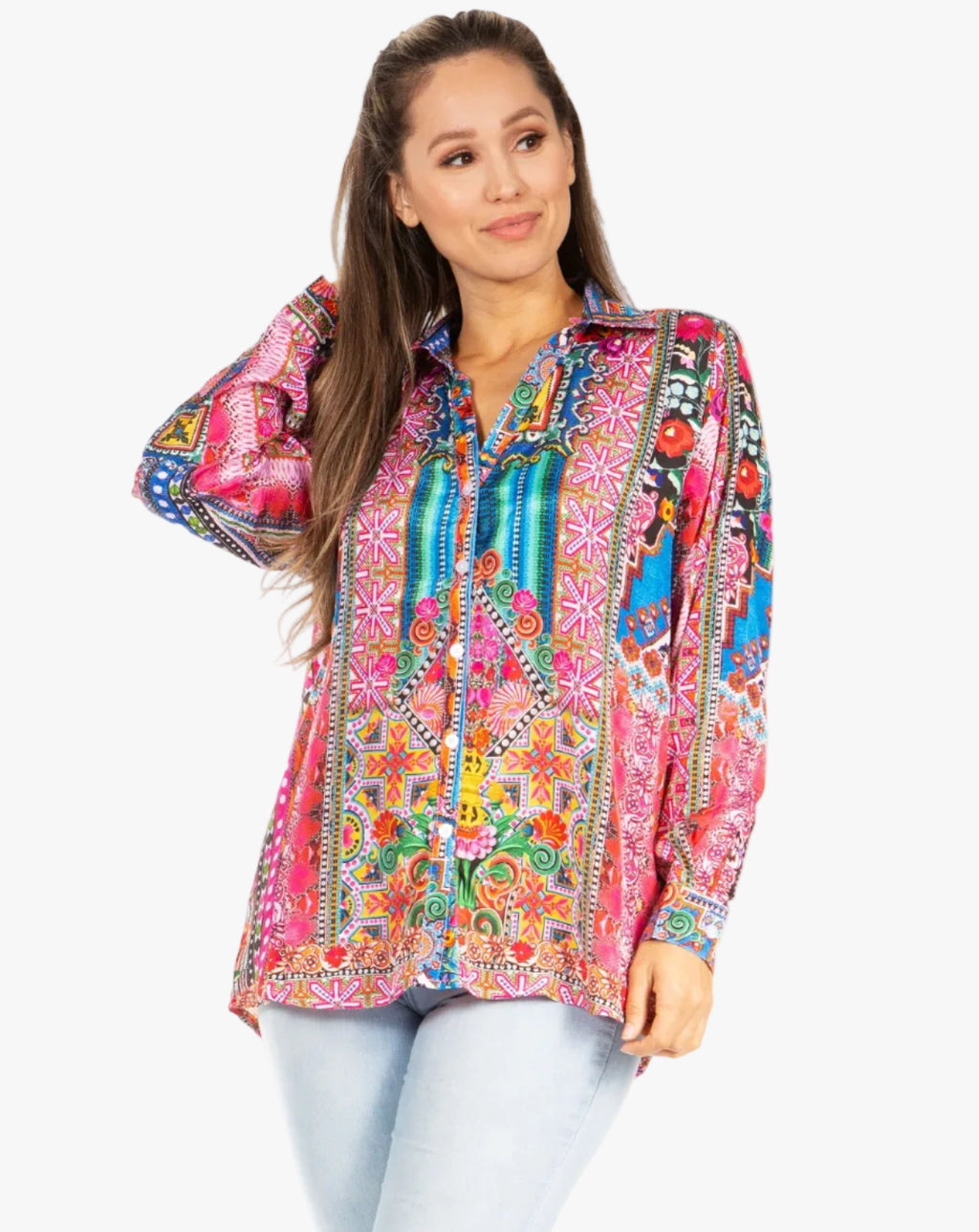 Sakkas Iriss Women's Floral Casual Long Sleeve Boho Summer Blouse