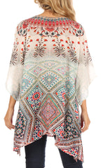 Tanya Short Sleeve Floral Print Loose Blouse Tunic V-Neck Silky