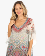 Tanya Short Sleeve Floral Print Loose Blouse Tunic V-Neck Silky