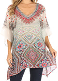 Tanya Short Sleeve Floral Print Loose Blouse Tunic V-Neck Silky