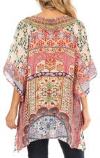 Tanya Short Sleeve Floral Print Loose Blouse Tunic V-Neck Silky