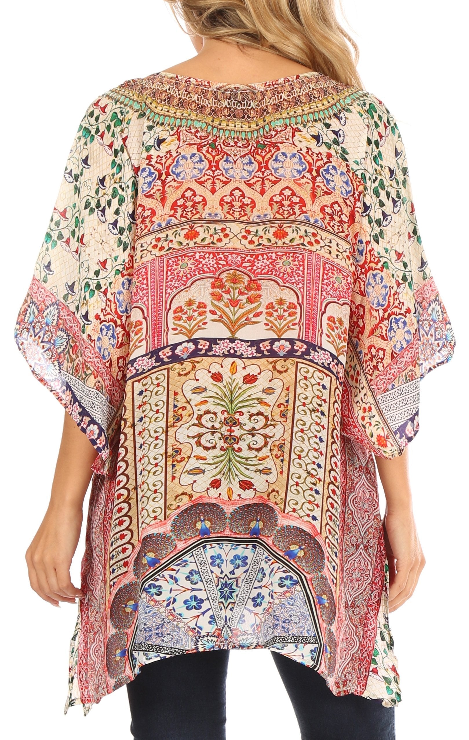 Tanya Short Sleeve Floral Print Loose Blouse Tunic V-Neck Silky