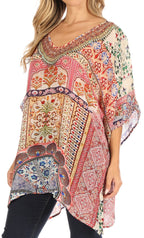 Tanya Short Sleeve Floral Print Loose Blouse Tunic V-Neck Silky