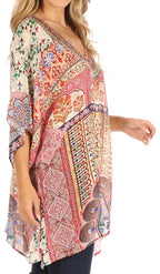 Tanya Short Sleeve Floral Print Loose Blouse Tunic V-Neck Silky