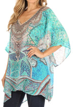 Tanya Short Sleeve Floral Print Loose Blouse Tunic V-Neck Silky