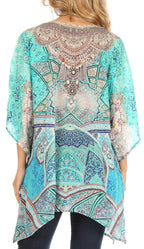 Tanya Short Sleeve Floral Print Loose Blouse Tunic V-Neck Silky