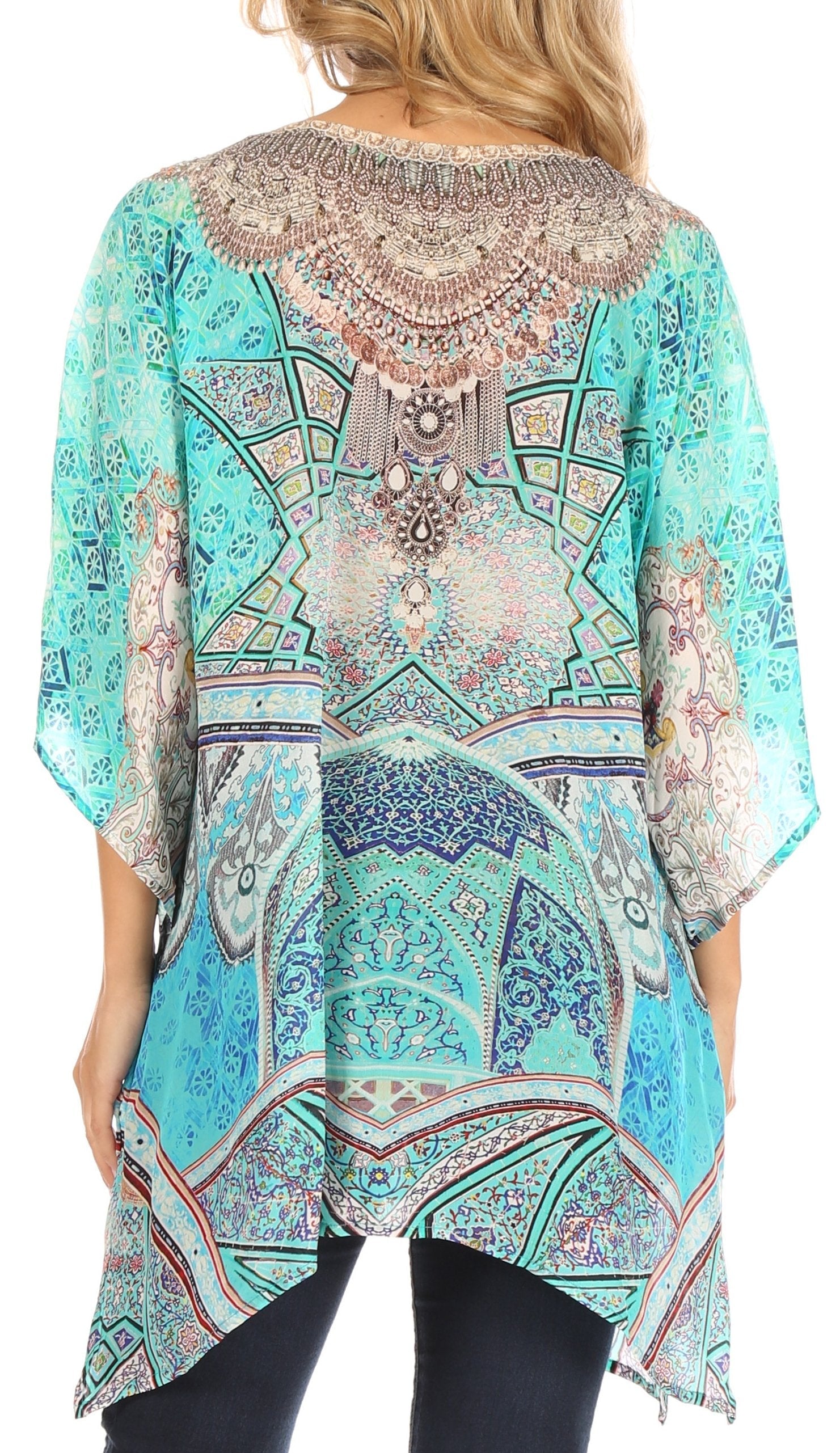 Tanya Short Sleeve Floral Print Loose Blouse Tunic V-Neck Silky