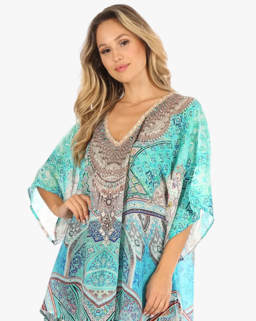 Tanya Short Sleeve Floral Print Loose Blouse Tunic V-Neck Silky