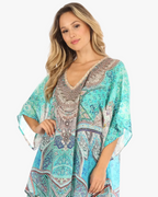 Tanya Short Sleeve Floral Print Loose Blouse Tunic V-Neck Silky