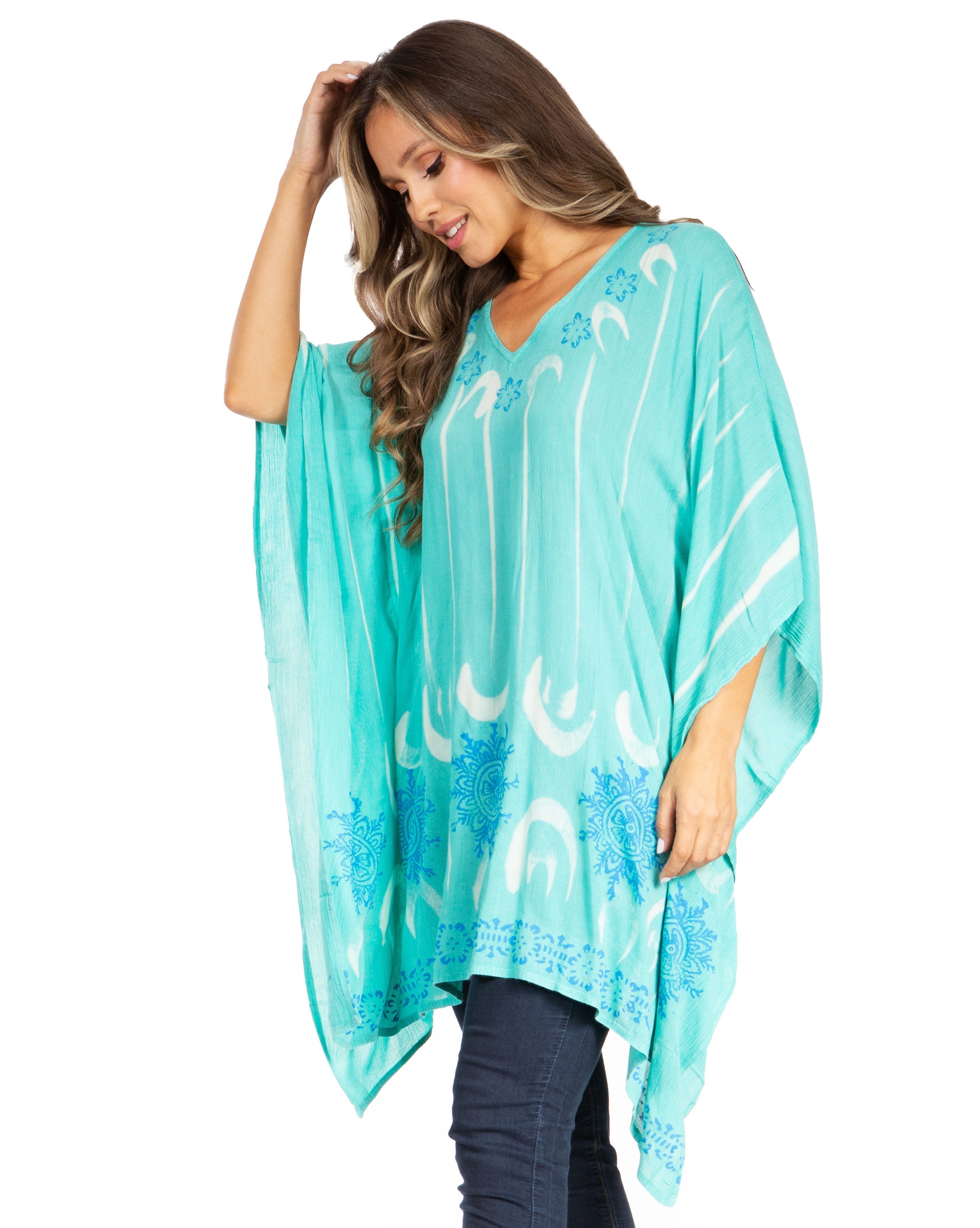 Adalwin Third Tie Dye Desert Sun Circle Tunic Top Blouse with Embroidery
