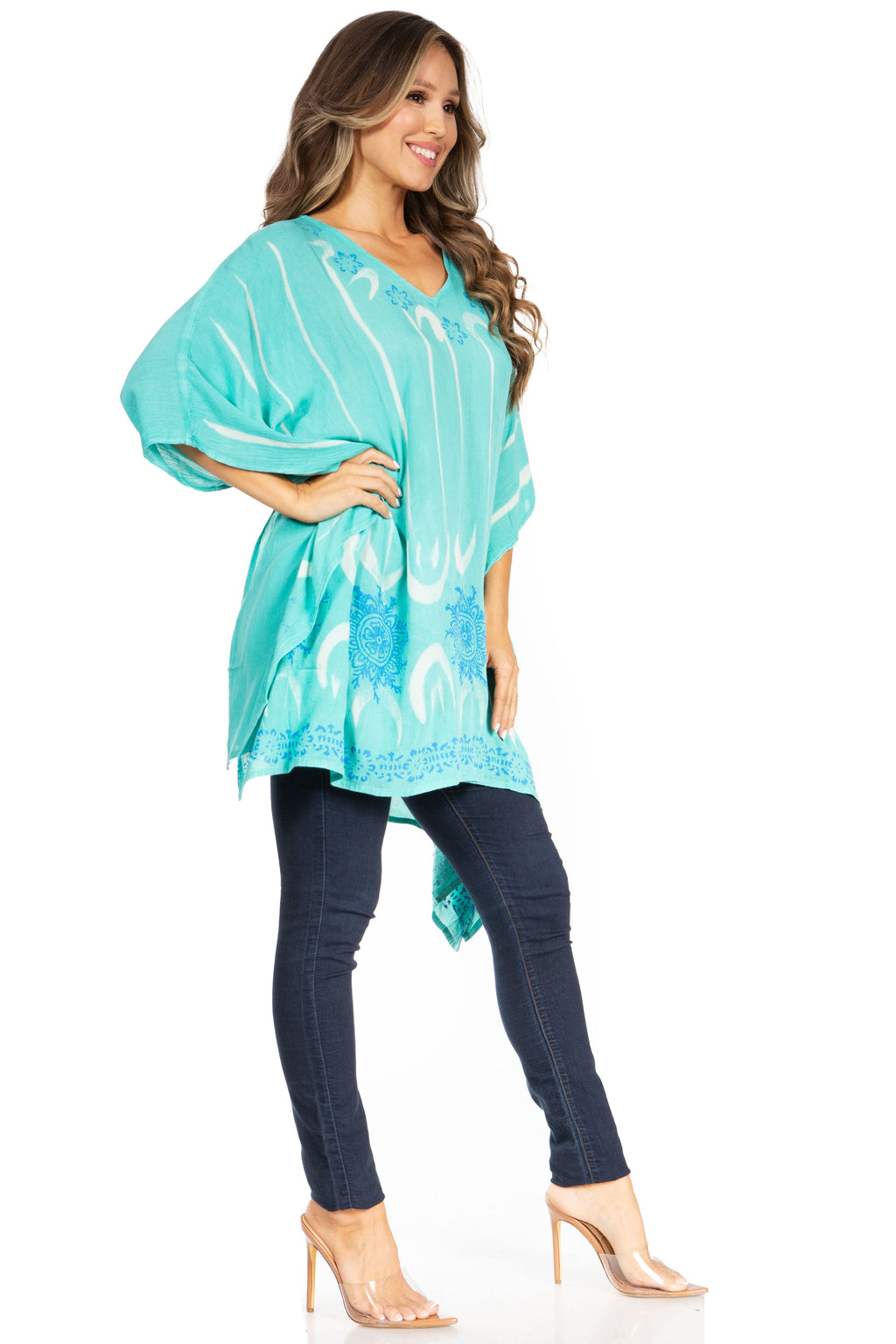 Adalwin Third Tie Dye Desert Sun Circle Tunic Top Blouse with Embroidery