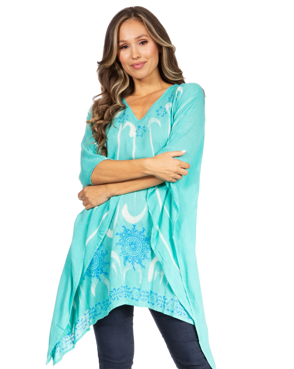 Adalwin Third Tie Dye Desert Sun Circle Tunic Top Blouse with Embroidery