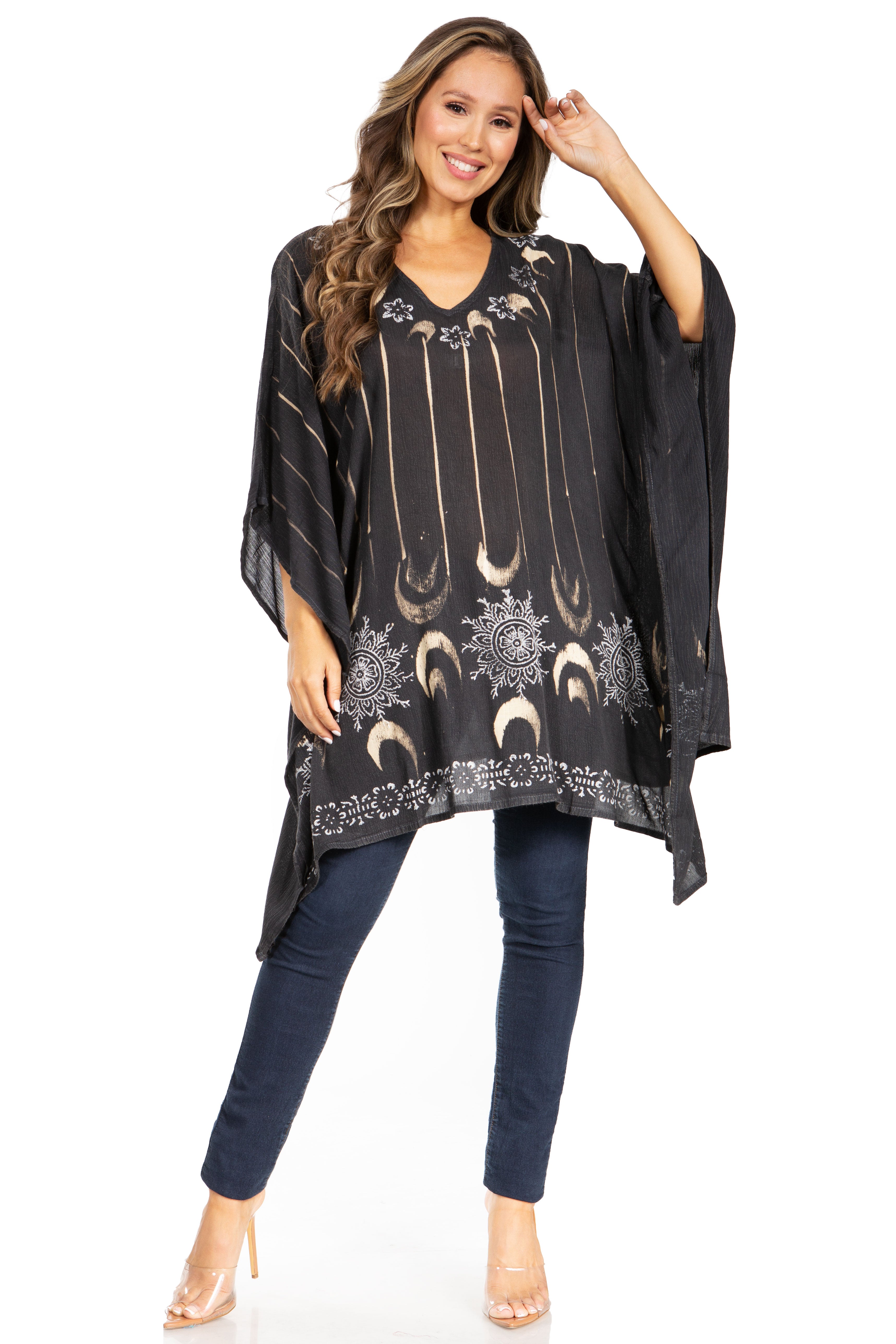 Adalwin Third Tie Dye Desert Sun Circle Tunic Top Blouse with Embroidery