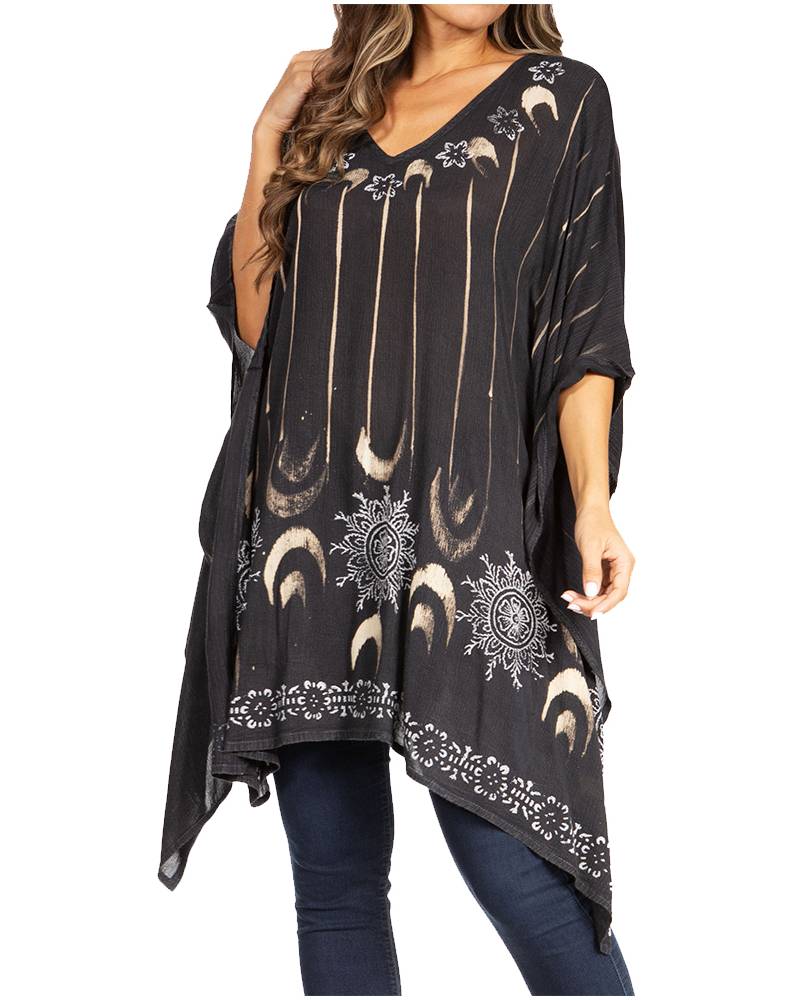 Adalwin Third Tie Dye Desert Sun Circle Tunic Top Blouse with Embroidery