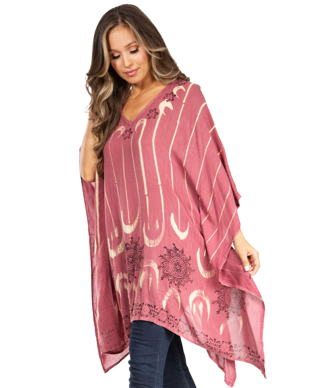 Adalwin Third Tie Dye Desert Sun Circle Tunic Top Blouse with Embroidery