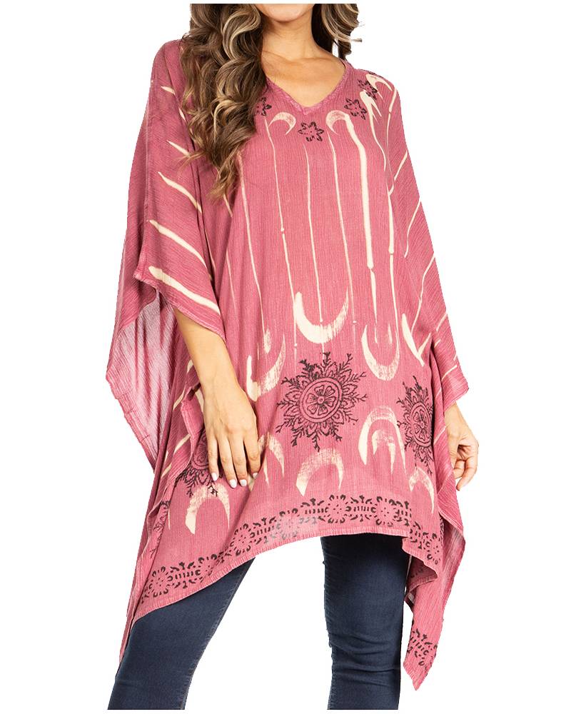 Adalwin Third Tie Dye Desert Sun Circle Tunic Top Blouse with Embroidery