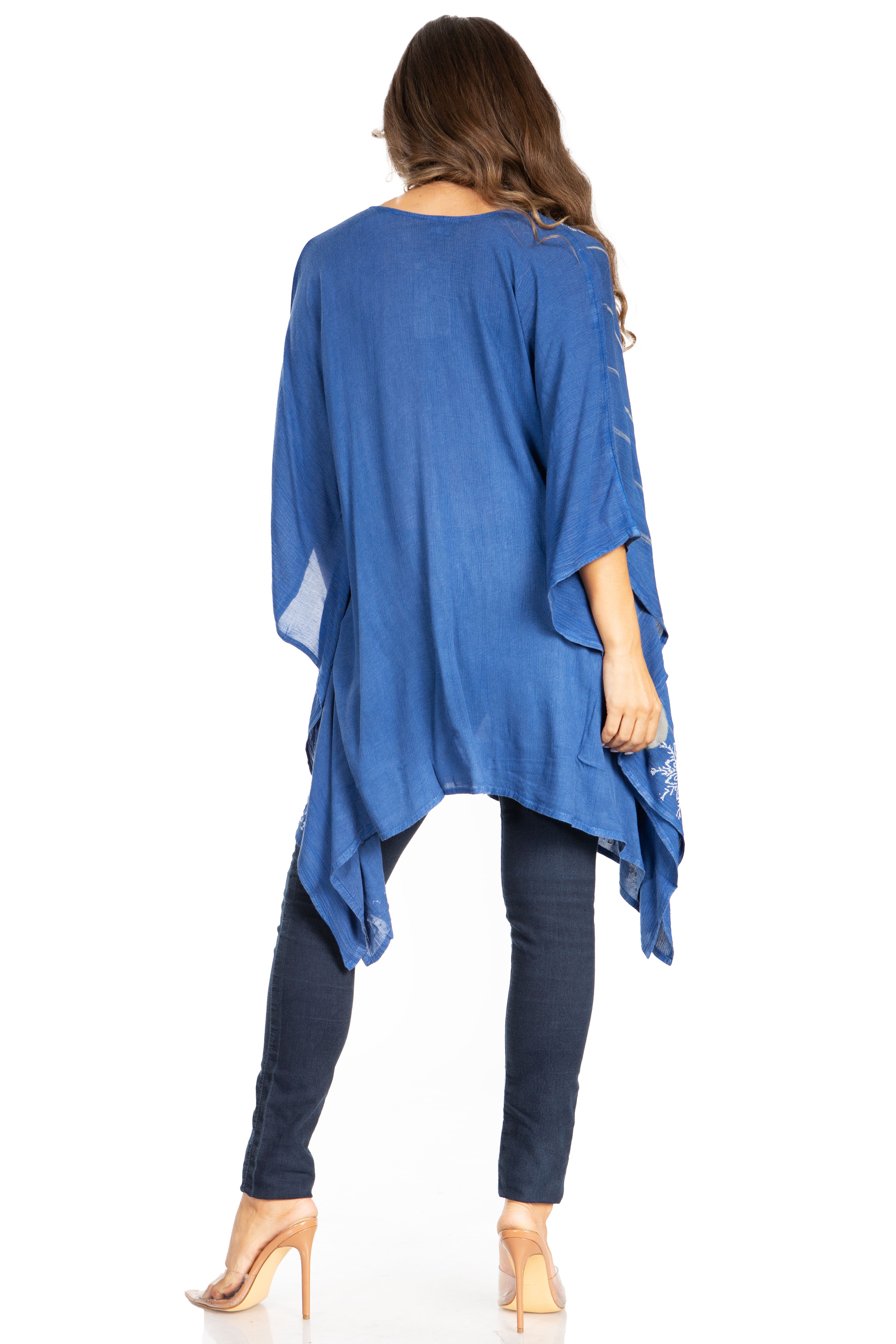 Adalwin Third Tie Dye Desert Sun Circle Tunic Top Blouse with Embroidery