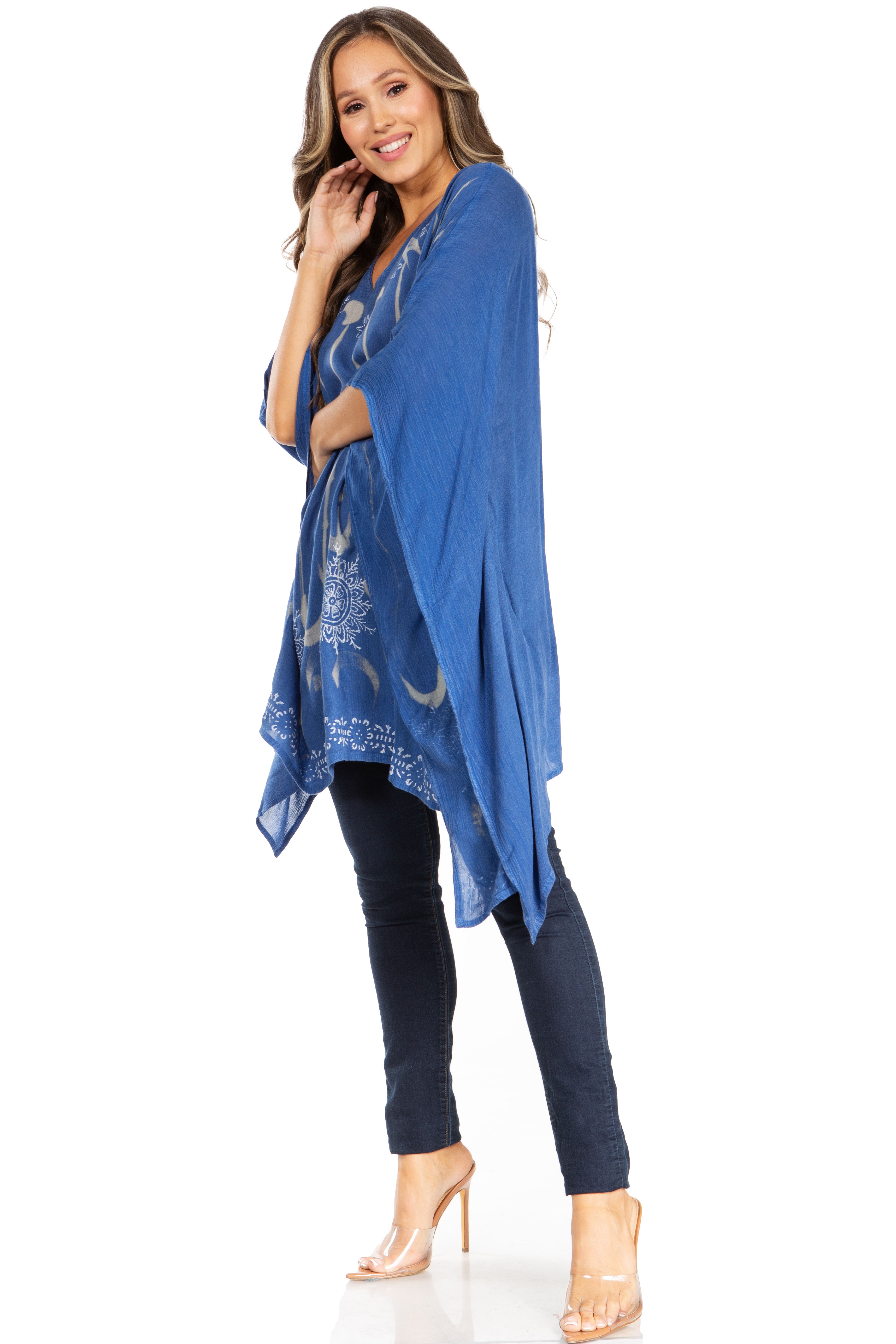 Adalwin Third Tie Dye Desert Sun Circle Tunic Top Blouse with Embroidery