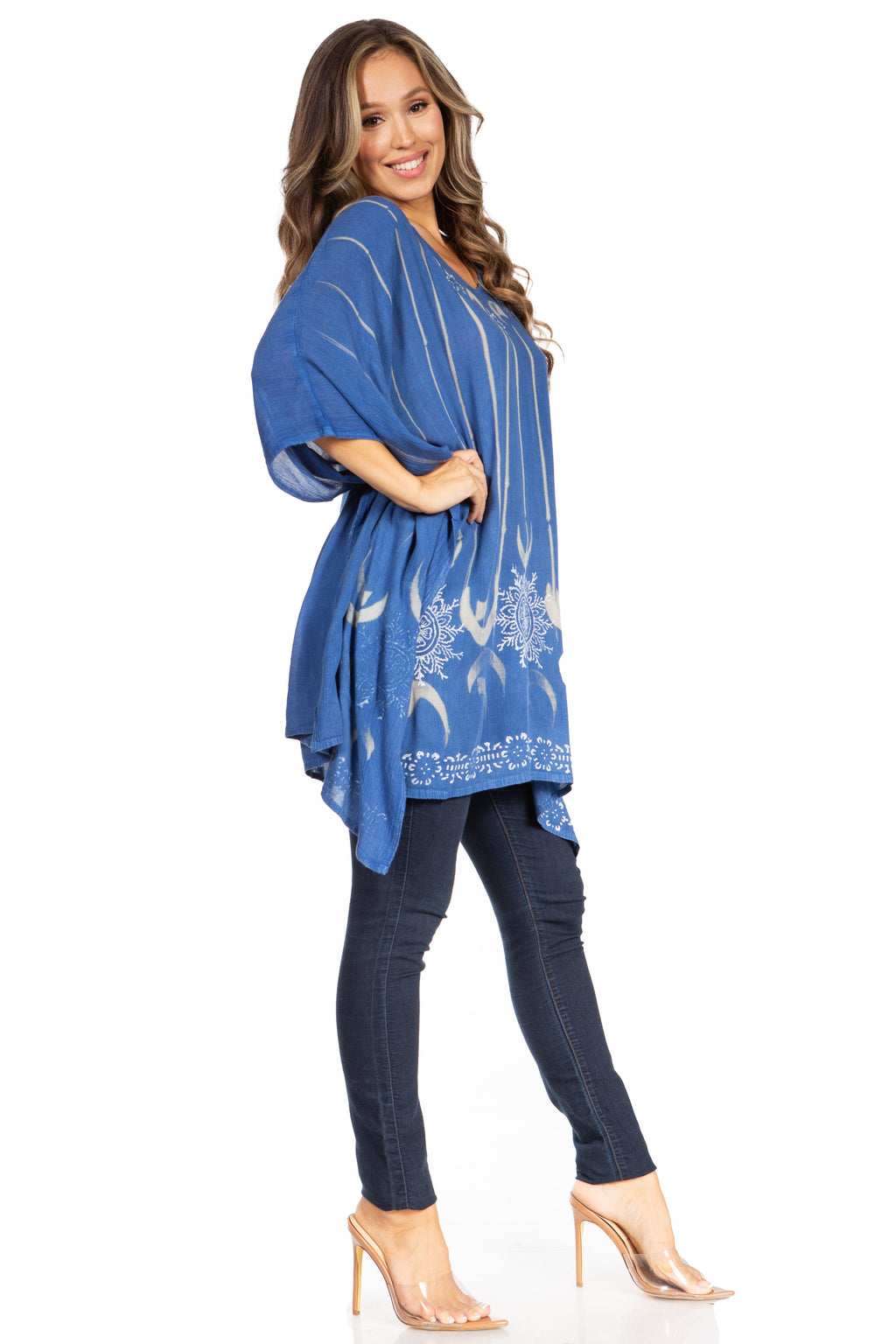 Adalwin Third Tie Dye Desert Sun Circle Tunic Top Blouse with Embroidery