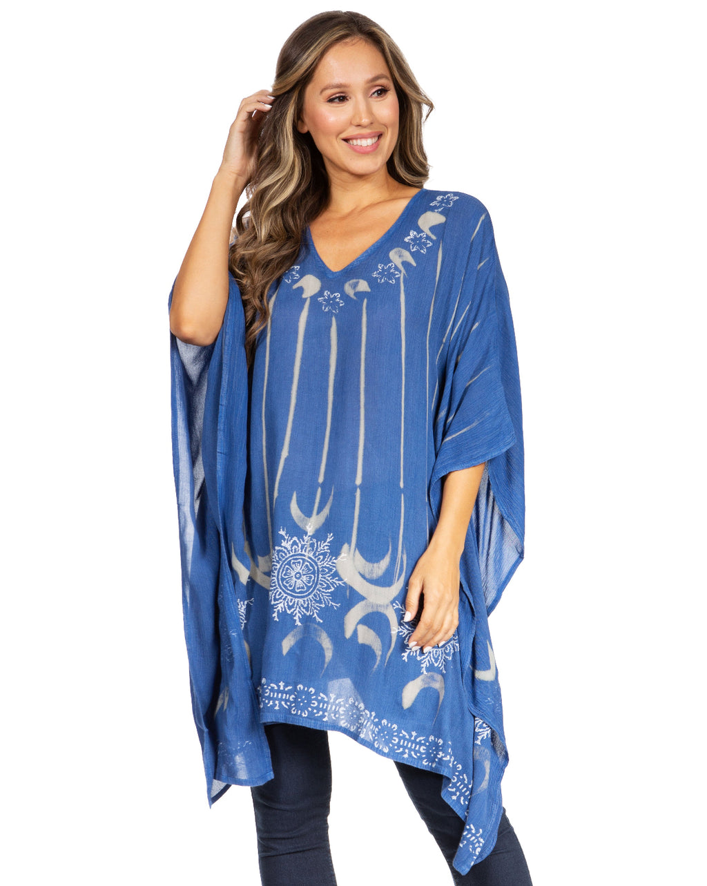 Adalwin Third Tie Dye Desert Sun Circle Tunic Top Blouse with Embroidery