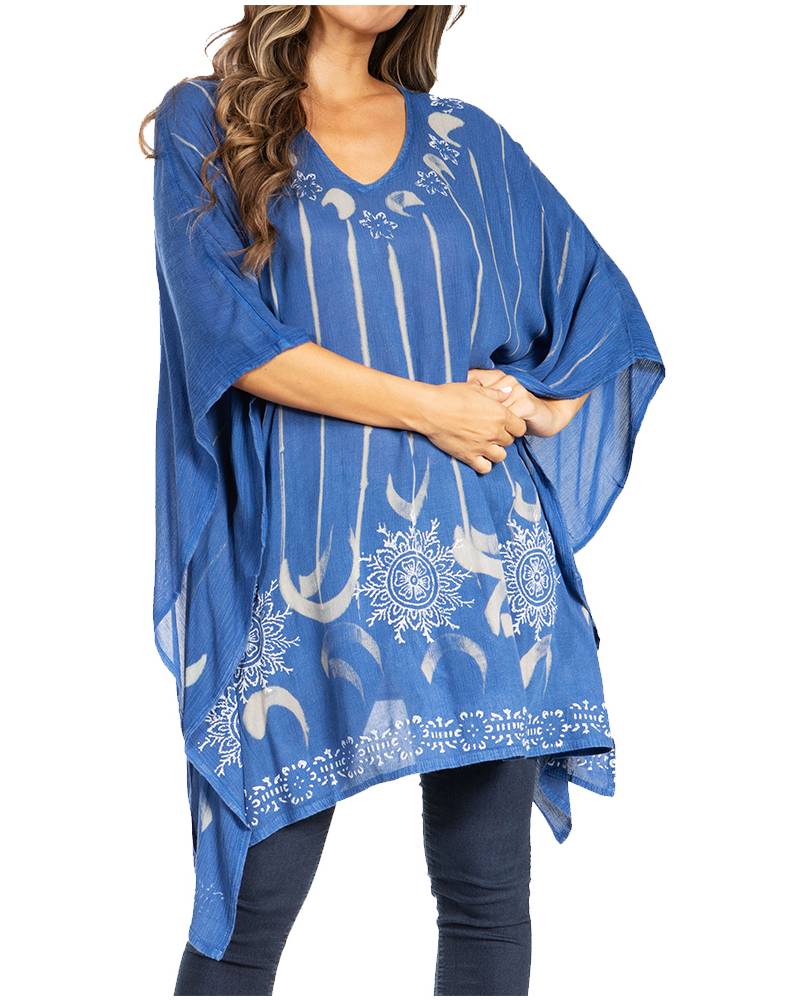 Adalwin Third Tie Dye Desert Sun Circle Tunic Top Blouse with Embroidery