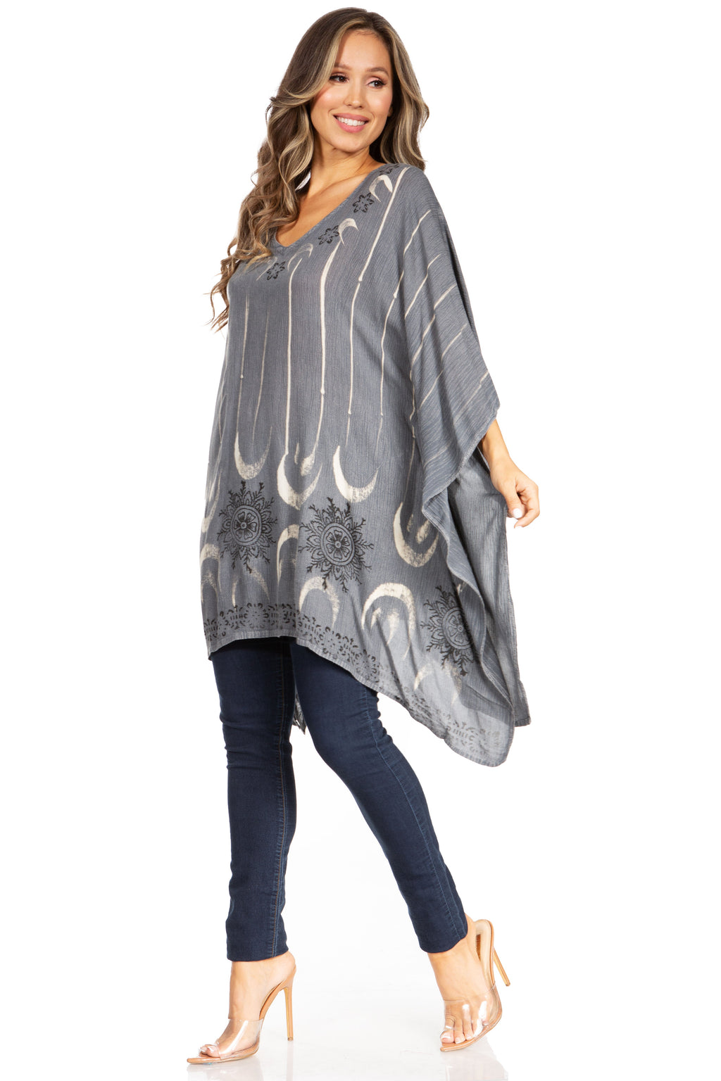 Adalwin Third Tie Dye Desert Sun Circle Tunic Top Blouse with Embroidery