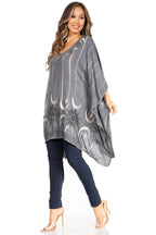 Adalwin Third Tie Dye Desert Sun Circle Tunic Top Blouse with Embroidery