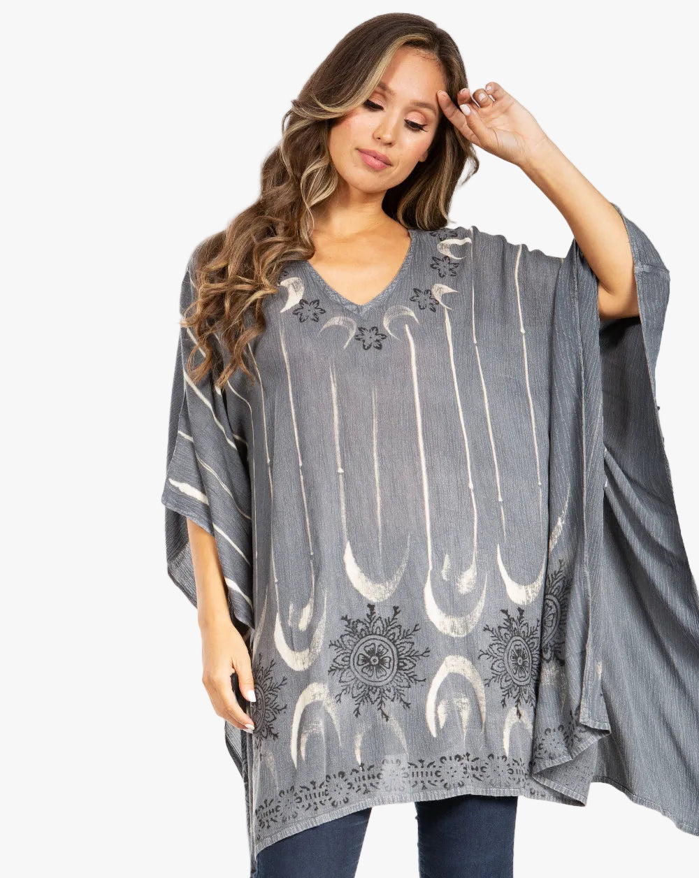 Adalwin Third Tie Dye Desert Sun Circle Tunic Top Blouse with Embroidery