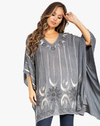 Adalwin Third Tie Dye Desert Sun Circle Tunic Top Blouse with Embroidery