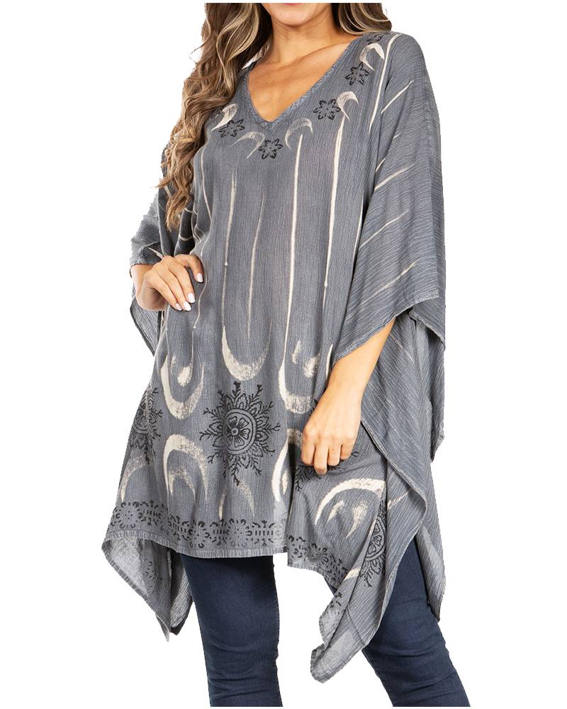 Adalwin Third Tie Dye Desert Sun Circle Tunic Top Blouse with Embroidery